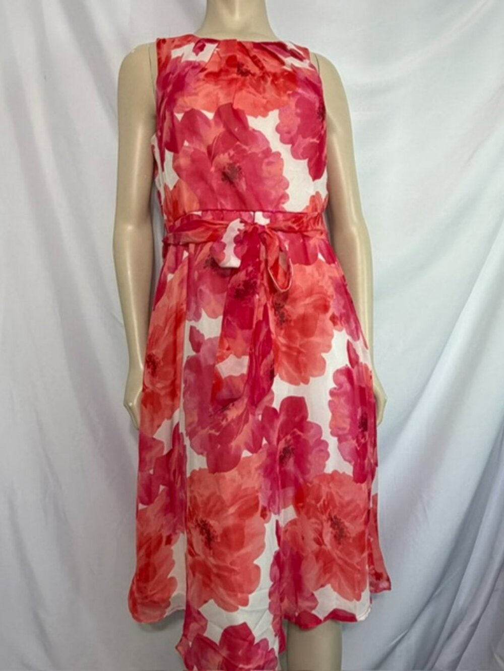 NY Collection Women Chiffon Pink & White Flora Printed Maxi Dress Petite Lg
